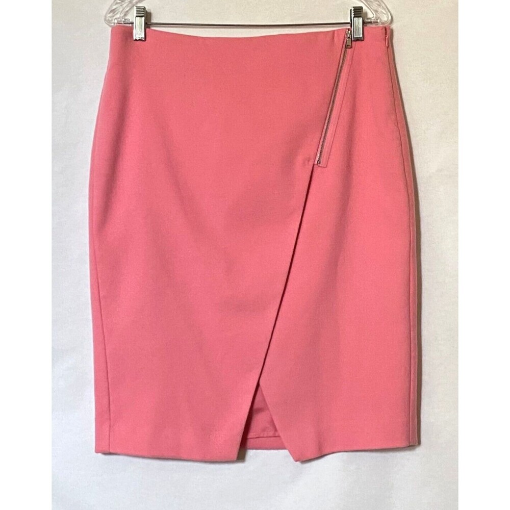Loft Pencil Skirt Womens Size 10 Pink Split Front Zipper Accent Lined Poly Rayon